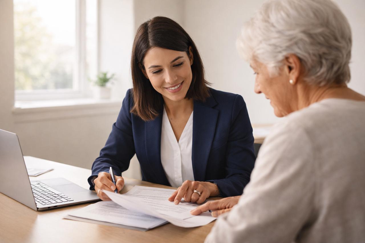 Financial advisor reviewing documents with client