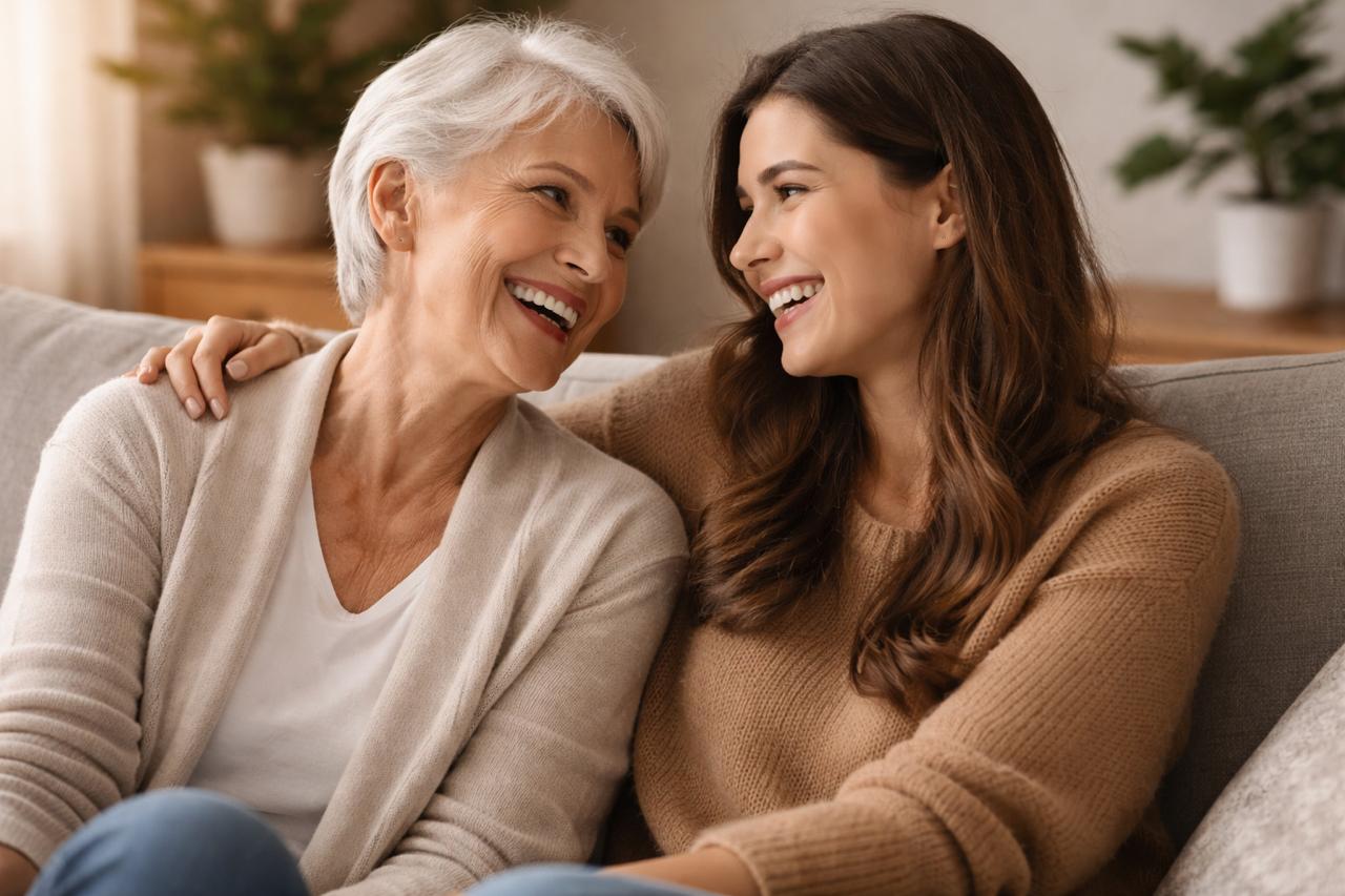 Grandmother and granddaughter sharing a warm moment